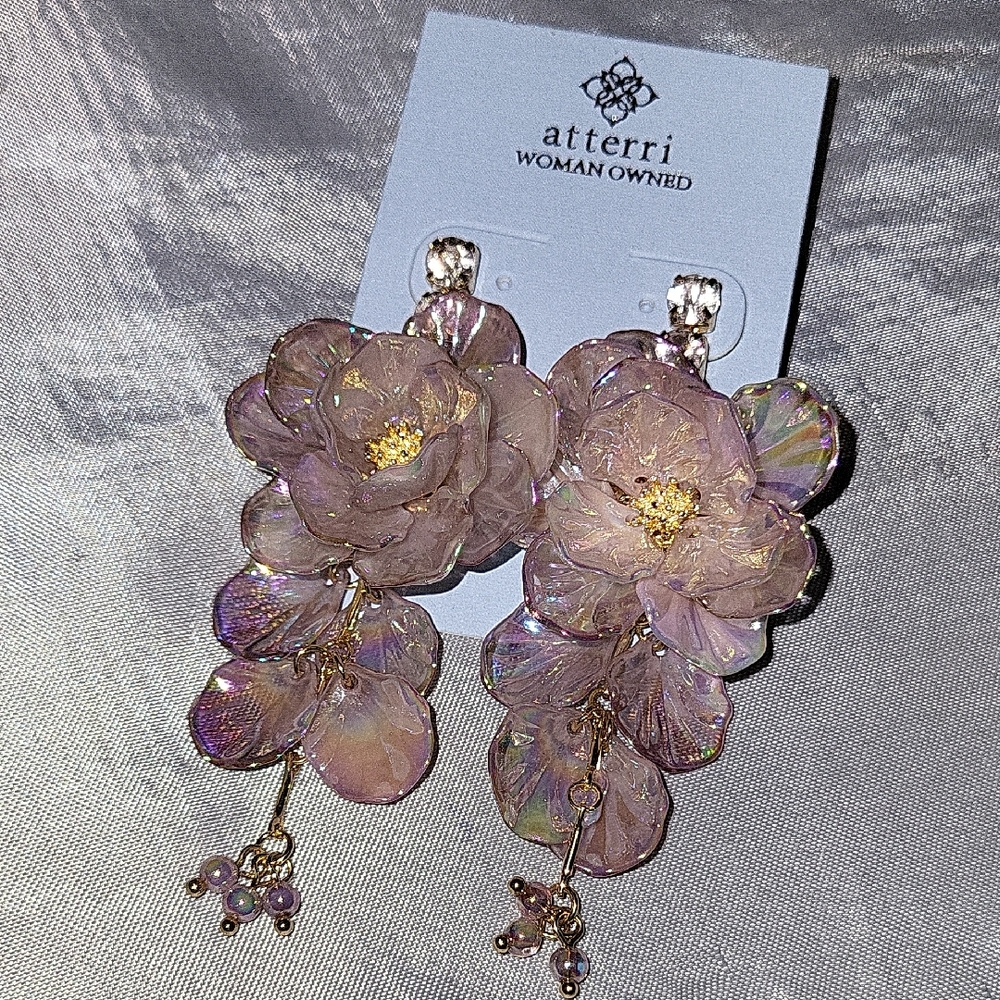 Atterri Floral Drop Earrings - Pink Blush and Gold Brand New Ta Rt Ls